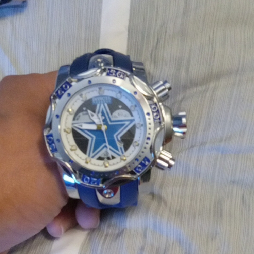 Men's Silver and Blue Watch